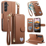 Portafoglio con cerniera a forma di cuore fantasy, custodia per telefono in pelle vegana con cinturino, For Samsung Galaxy A13