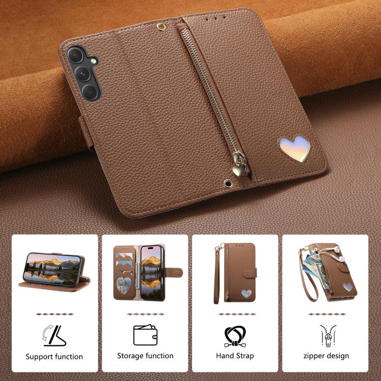 Portafoglio con cerniera a forma di cuore fantasy, custodia per telefono in pelle vegana con cinturino, For Samsung Galaxy A13