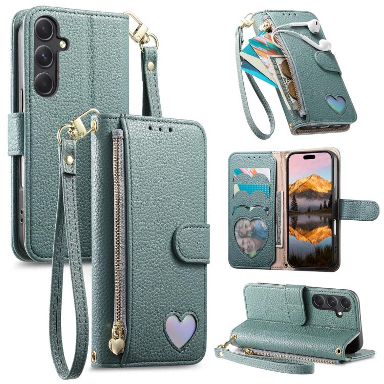 Portafoglio con cerniera a forma di cuore fantasy, custodia per telefono in pelle vegana con cinturino, For Samsung Galaxy A13