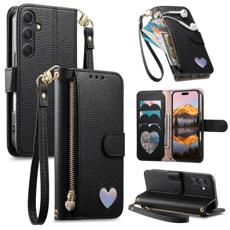 Portafoglio con cerniera a forma di cuore fantasy, custodia per telefono in pelle vegana con cinturino, For Samsung Galaxy A13