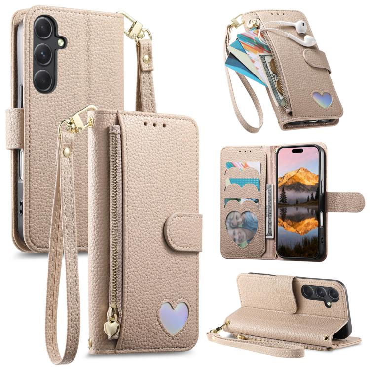 Portafoglio con cerniera a forma di cuore fantasy, custodia per telefono in pelle vegana con cinturino, For Samsung Galaxy A13