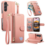 Portafoglio con cerniera a forma di cuore fantasy, custodia per telefono in pelle vegana con cinturino, For Samsung Galaxy A13