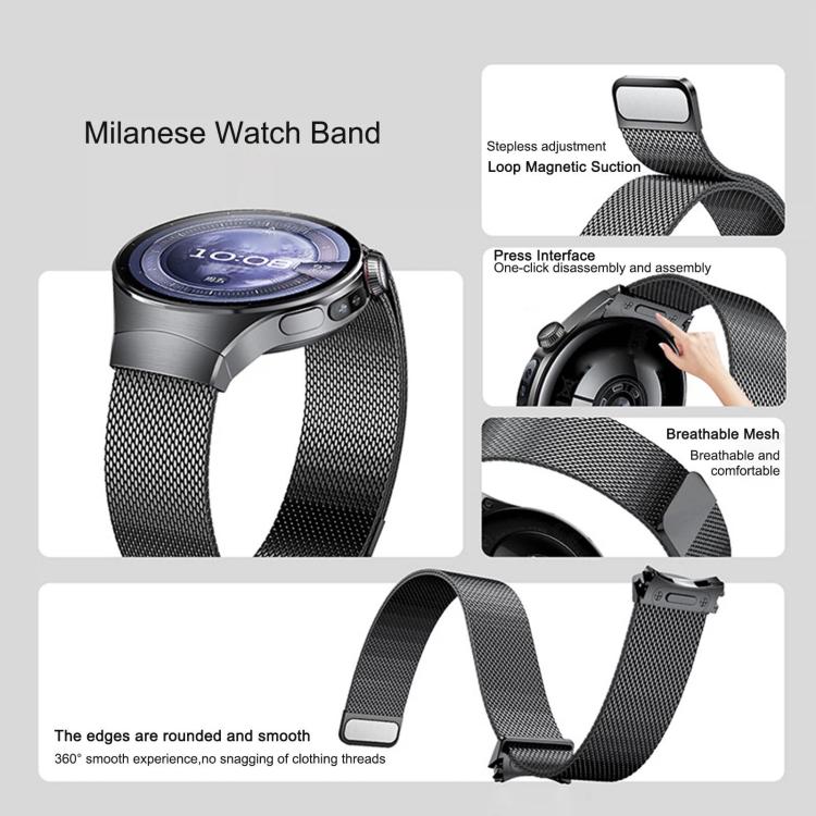 Pulsante Interfaccia senza soluzione di continuità Cinturino per orologio Milanese magnetico in acciaio inossidabile, For Huawei Watch 5 46mm