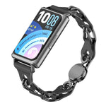 Elegante cinturino per orologio in metallo con catena in ecopelle traforata., For Huawei Band 11 / Band 11 Pro
