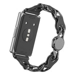 Elegante cinturino per orologio in metallo con catena in ecopelle traforata., For Huawei Band 11 / Band 11 Pro