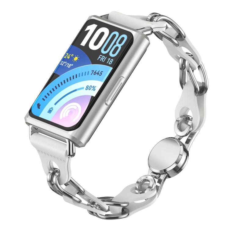 Elegante cinturino per orologio in metallo con catena in ecopelle traforata., For Huawei Band 11 / Band 11 Pro