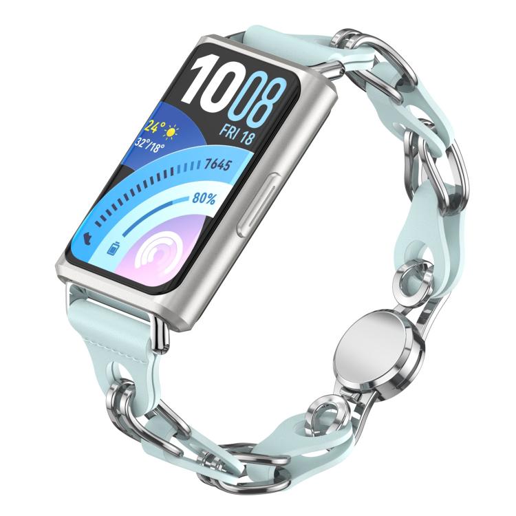 Elegante cinturino per orologio in metallo con catena in ecopelle traforata., For Huawei Band 11 / Band 11 Pro