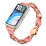 Elegante cinturino per orologio in metallo con catena in ecopelle traforata., For Huawei Band 11 / Band 11 Pro