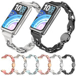 Elegante cinturino per orologio in metallo con catena in ecopelle traforata., For Huawei Band 11 / Band 11 Pro
