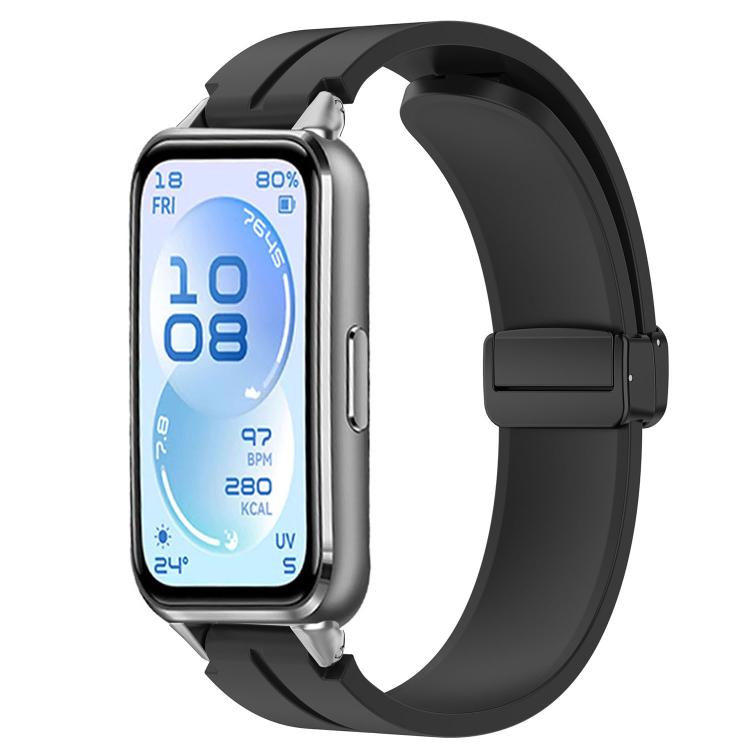 Cinturino per orologio in silicone tinta unita con chiusura magnetica pieghevole nera., For Huawei Band 11 / Band 11 Pro