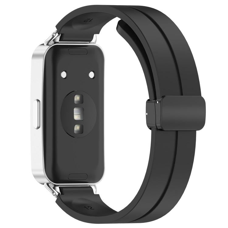 Cinturino per orologio in silicone tinta unita con chiusura magnetica pieghevole nera., For Huawei Band 11 / Band 11 Pro