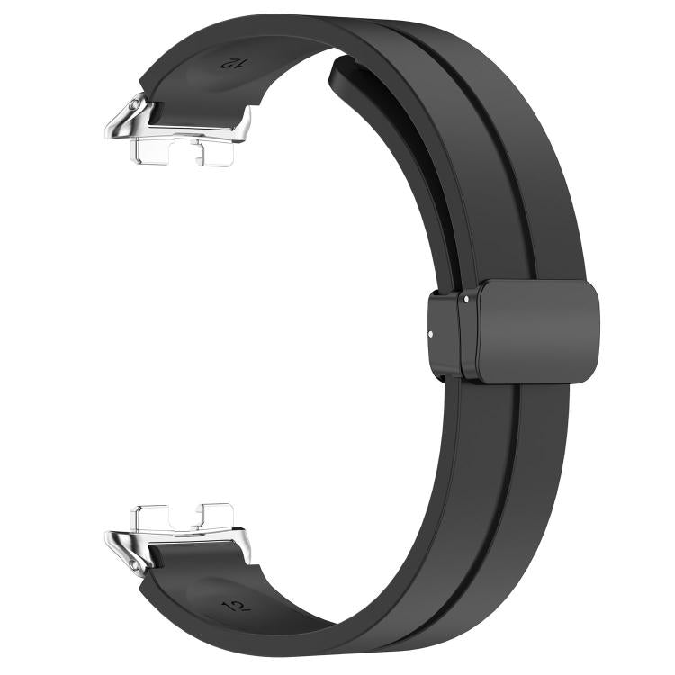 Cinturino per orologio in silicone tinta unita con chiusura magnetica pieghevole nera., For Huawei Band 11 / Band 11 Pro
