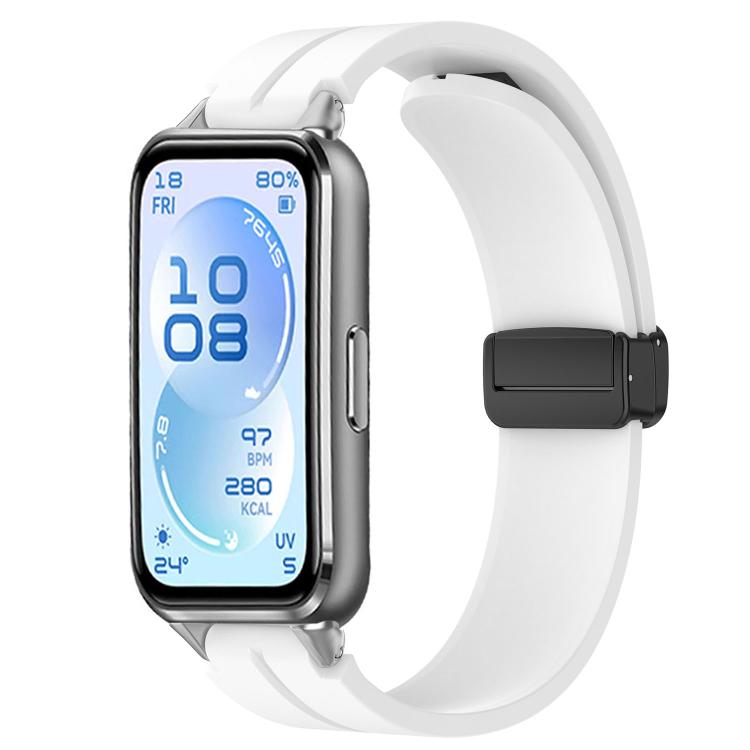 Cinturino per orologio in silicone tinta unita con chiusura magnetica pieghevole nera., For Huawei Band 11 / Band 11 Pro