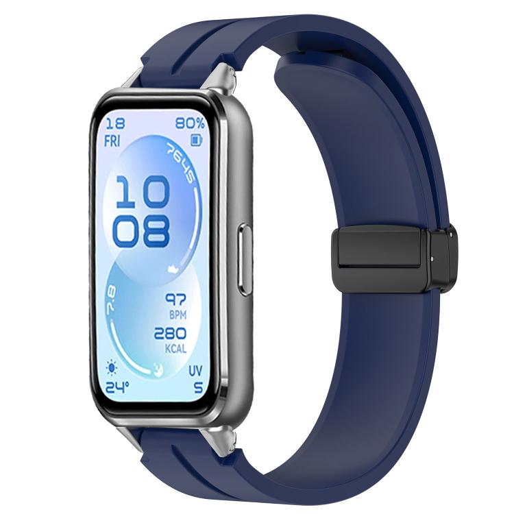Cinturino per orologio in silicone tinta unita con chiusura magnetica pieghevole nera., For Huawei Band 11 / Band 11 Pro