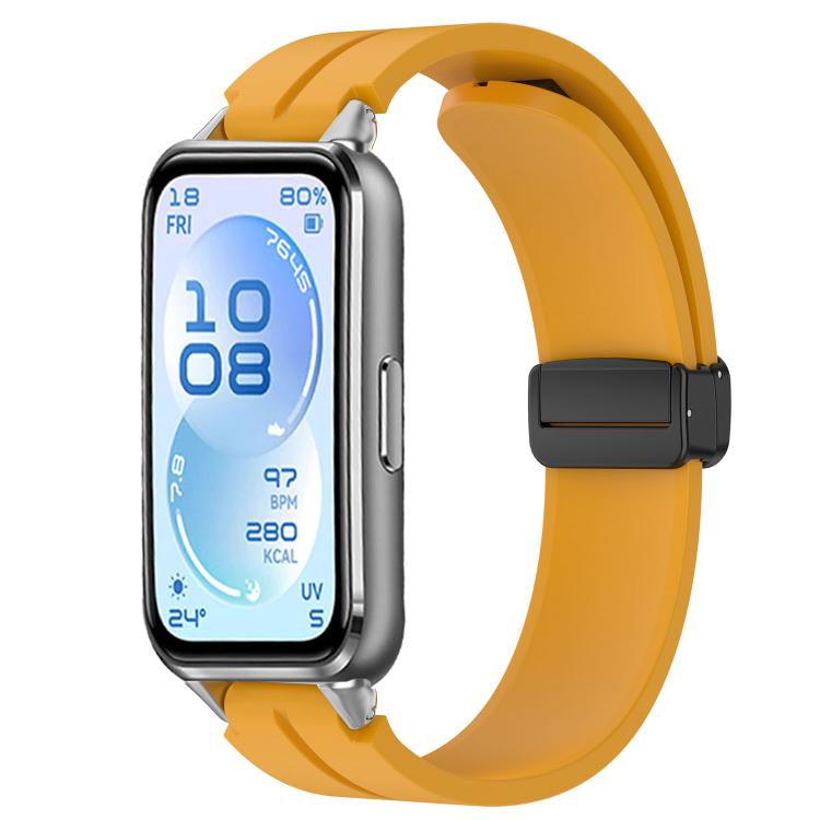Cinturino per orologio in silicone tinta unita con chiusura magnetica pieghevole nera., For Huawei Band 11 / Band 11 Pro
