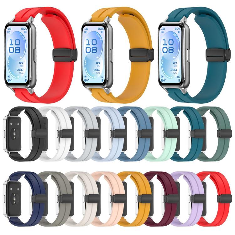 Cinturino per orologio in silicone tinta unita con chiusura magnetica pieghevole nera., For Huawei Band 11 / Band 11 Pro