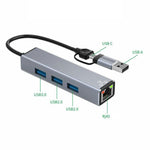 HC-78 USB-C / USB-A to USB3.0 / 2.0 RJ45 Network Card Splitter 4 in 1 Hub Ethernet Adapter, HC-78