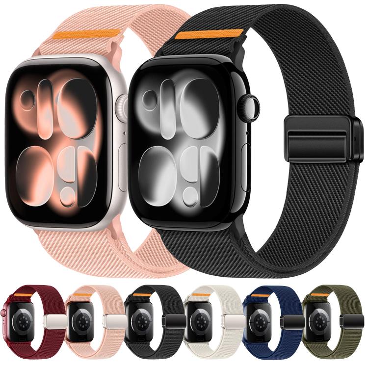 Cinturino per orologio in nylon con doppia fibbia magnetica e cucitura singola., For Apple Watch 49mm / 46mm / 45mm / 44mm, For Apple Watch 42mm / 41mm / 40mm / 38mm