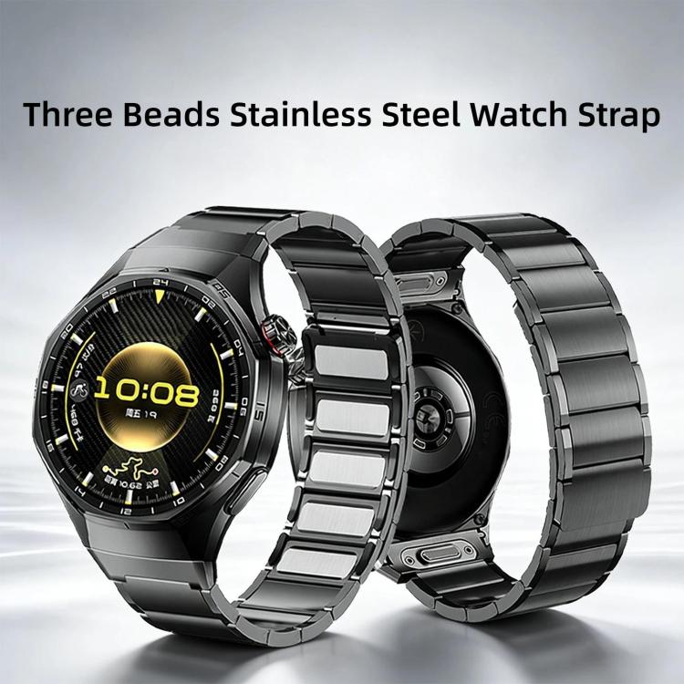 Cinturino per orologio in acciaio inossidabile con pulsante a pressione senza soluzione di continuità e tre perline magnetiche., For Huawei Watch GT 6 Pro