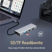 HC-84Q HD VGA RJ45 Ethernet Port Expansion Dock PD 60W Charging 11 in 1 USB-C Hub, HC-84Q