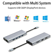 HC-84Q HD VGA RJ45 Ethernet Port Expansion Dock PD 60W Charging 11 in 1 USB-C Hub, HC-84Q
