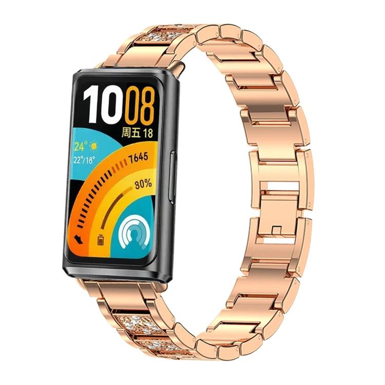 Cinturino per orologio in metallo con tre perline e diamanti incastonati, For Huawei Band 11 / Band 11 Pro