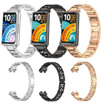 Cinturino per orologio in metallo con tre perline e diamanti incastonati, For Huawei Band 11 / Band 11 Pro