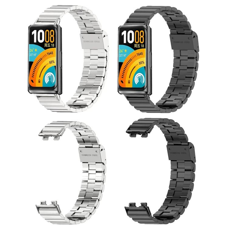 Cinturino per orologio in acciaio inossidabile con fibbia a scatto in bambù., For Huawei Band 11 / Band 11 Pro