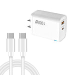 Caricabatterie PD47 GaN da 100 W con porta PD Type-C e QC3.0 USB, cavo dati da USB-C a USB-C, spina USA., US Plug