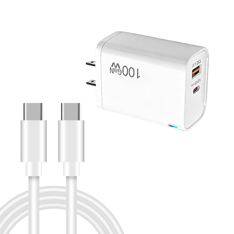 Caricabatterie PD47 GaN da 100 W con porta PD Type-C e QC3.0 USB, cavo dati da USB-C a USB-C, spina USA., US Plug