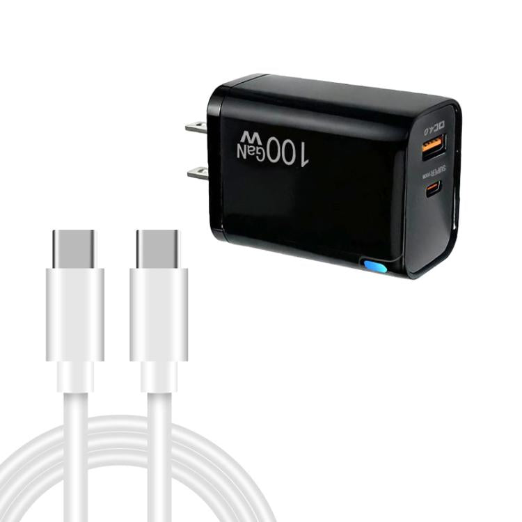 Caricabatterie PD47 GaN da 100 W con porta PD Type-C e QC3.0 USB, cavo dati da USB-C a USB-C, spina USA., US Plug