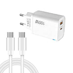 Caricabatterie USB PD47 GaN da 100 W con tecnologia PD Type-C e QC3.0, completo di cavo dati da USB-C a USB-C e spina europea., EU Plug