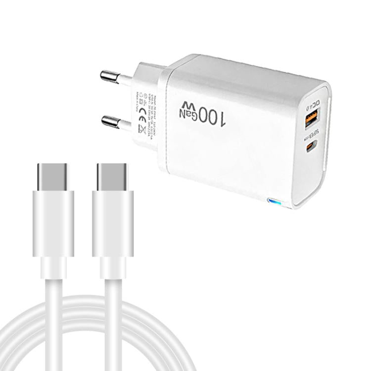 Caricabatterie USB PD47 GaN da 100 W con tecnologia PD Type-C e QC3.0, completo di cavo dati da USB-C a USB-C e spina europea., EU Plug