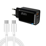 Caricabatterie USB PD47 GaN da 100 W con tecnologia PD Type-C e QC3.0, completo di cavo dati da USB-C a USB-C e spina europea., EU Plug