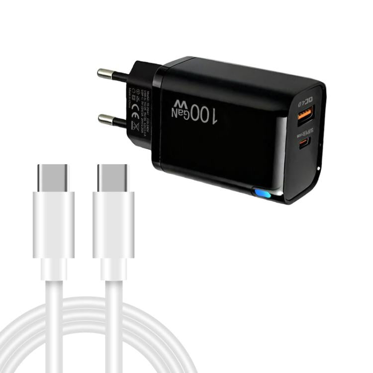 Caricabatterie USB PD47 GaN da 100 W con tecnologia PD Type-C e QC3.0, completo di cavo dati da USB-C a USB-C e spina europea., EU Plug