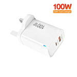 Caricabatterie PD47 GaN da 100 W con porta PD Type-C e QC3.0 USB, cavo dati da USB-C a USB-C, spina UK., UK Plug