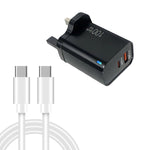 Caricabatterie PD47 GaN da 100 W con porta PD Type-C e QC3.0 USB, cavo dati da USB-C a USB-C, spina UK., UK Plug