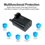 Caricabatterie PD47 GaN da 100 W con porta PD Type-C e QC3.0 USB, cavo dati da USB-C a USB-C, spina UK., UK Plug