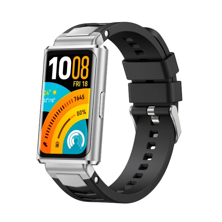 Cinturino per orologio in silicone con fibbia ad sgancio rapido in metallo e perno argentato., For Huawei Band 11 / Band 11 Pro