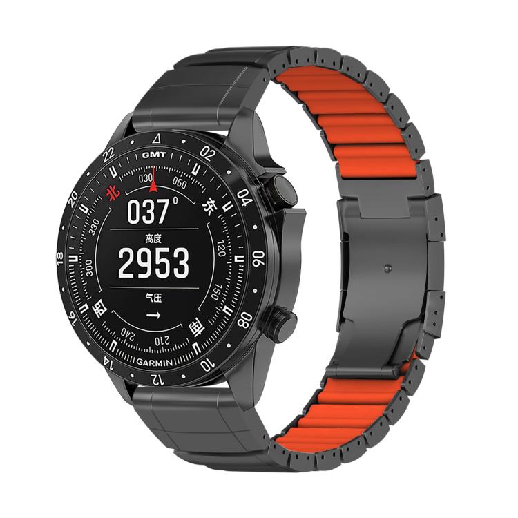 Cinturino per orologio in lega di titanio e silicone con fibbia a tartaruga e perlina singola, For Garmin 26mm, For Garmin 22mm
