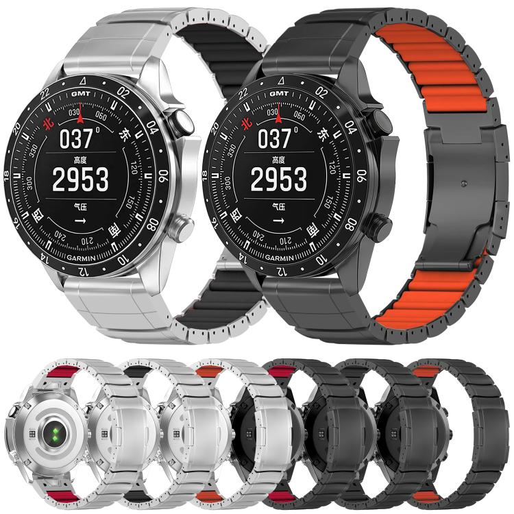 Cinturino per orologio in lega di titanio e silicone con fibbia a tartaruga e perlina singola, For Garmin 26mm, For Garmin 22mm