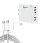 Caricabatterie rapido da 160 W con 3 porte Type-C e 3 porte USB, cavo da Type-C a Type-C / 8 pin e spina USA., US Plug + Cable