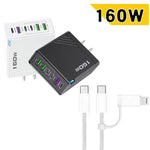 Caricabatterie rapido da 160 W con 3 porte Type-C e 3 porte USB, cavo da Type-C a Type-C / 8 pin e spina USA., US Plug + Cable