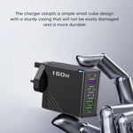 Caricabatterie rapido da 160 W con 3 porte Type-C e 3 porte USB, cavo da Type-C a Type-C / 8 pin e spina USA., US Plug + Cable