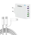 Caricabatterie rapido da 160 W con 3 porte Type-C e 3 porte USB, cavo da Type-C a Type-C / 8 pin e spina europea., EU Plug + Cable
