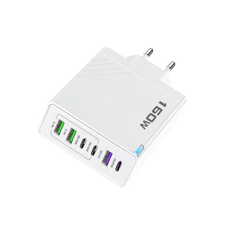 Caricabatterie rapido da 160 W con 3 porte Type-C e 3 porte USB, cavo da Type-C a Type-C / 8 pin e spina europea., EU Plug + Cable