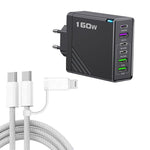 Caricabatterie rapido da 160 W con 3 porte Type-C e 3 porte USB, cavo da Type-C a Type-C / 8 pin e spina europea., EU Plug + Cable