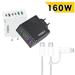 Caricabatterie rapido da 160 W con 3 porte Type-C e 3 porte USB, cavo da Type-C a Type-C / 8 pin e spina europea., EU Plug + Cable