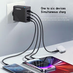 Caricabatterie rapido da 160 W con 3 porte Type-C e 3 porte USB, cavo da Type-C a Type-C / 8 pin e spina europea., EU Plug + Cable