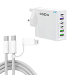 Caricabatterie rapido da 160 W con 3 porte Type-C e 3 porte USB, cavo da Type-C a Type-C / 8 pin e spina UK., UK Plug + Cable